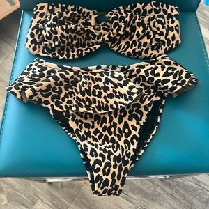 Montce Leopard Texture Tamarindo Ruffle Bottom and Tori Ties Bandeau Bikini Top
